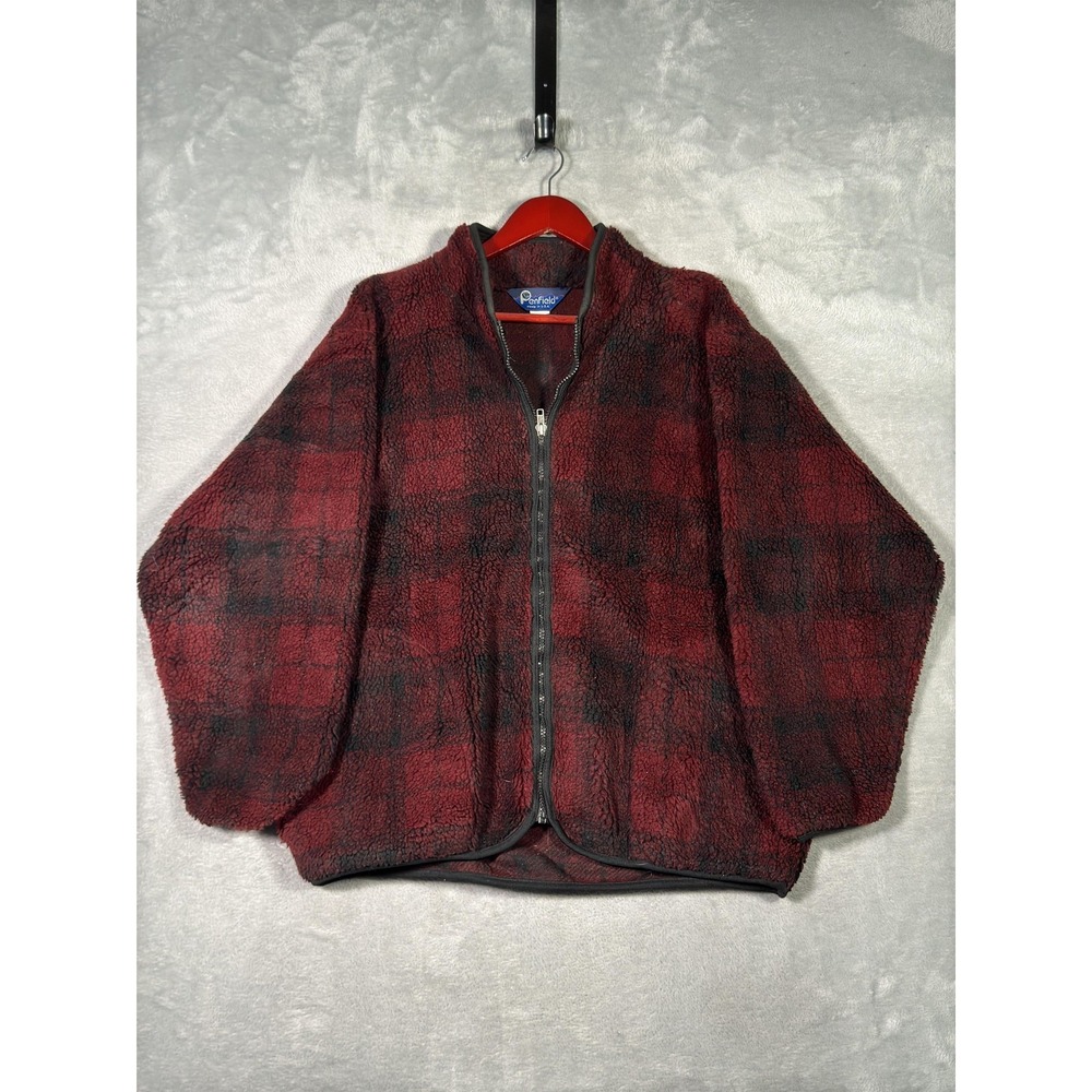 Penfield Vest Mens L Red Plaid Sherpa Fleece Full Zip Insulated Made USA Outdoor